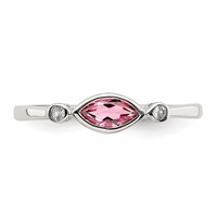 Sterling Silver Rhod-pltd Polished Pink Tourmaline White Topaz Ring view 5