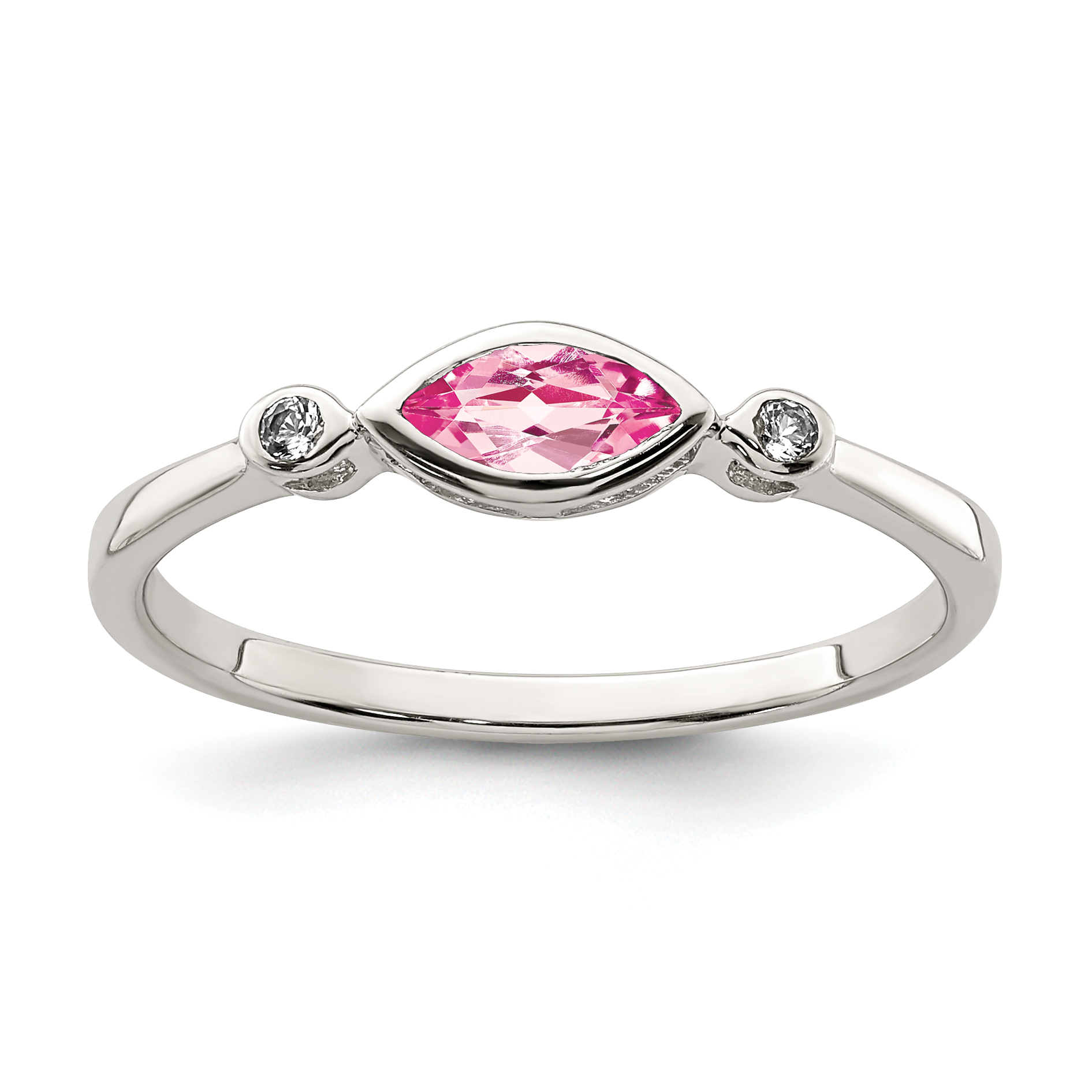 Sterling Silver Rhod-pltd Polished Pink Tourmaline/ White Topaz Ring (QR7065OCT-8)