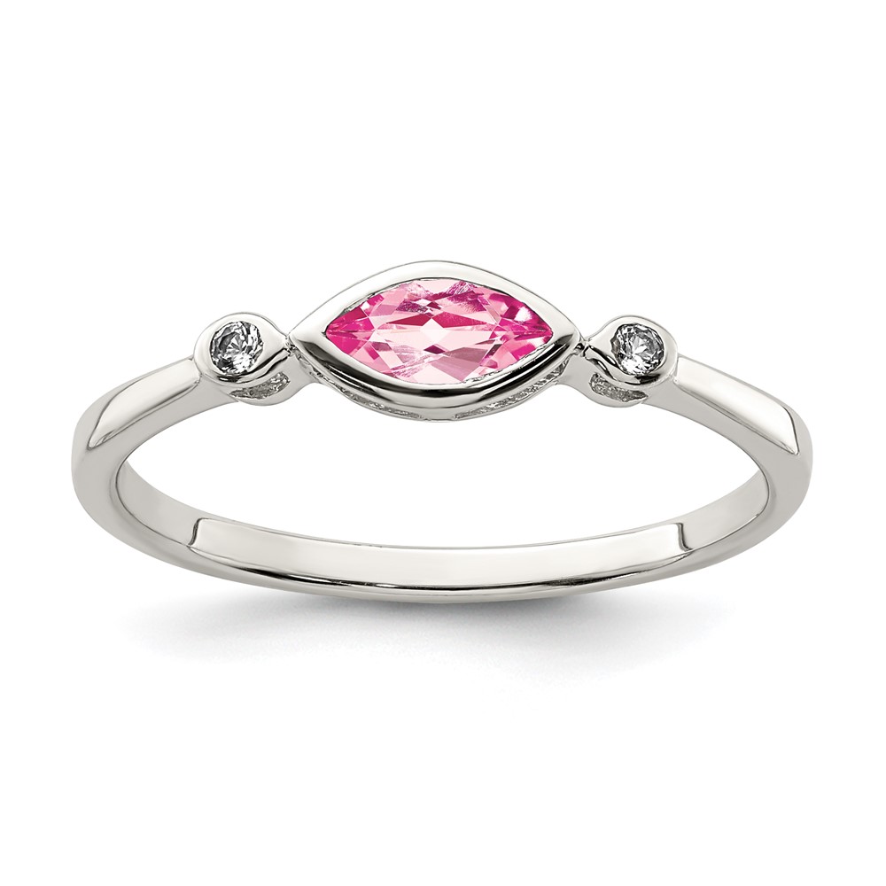 Sterling Silver Rhod-pltd Polished Pink Tourmaline/ White Topaz Ring (QR7065OCT-8)