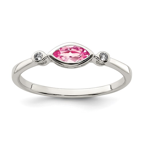Sterling Silver Rhod-pltd Polished Pink Tourmaline White Topaz Ring