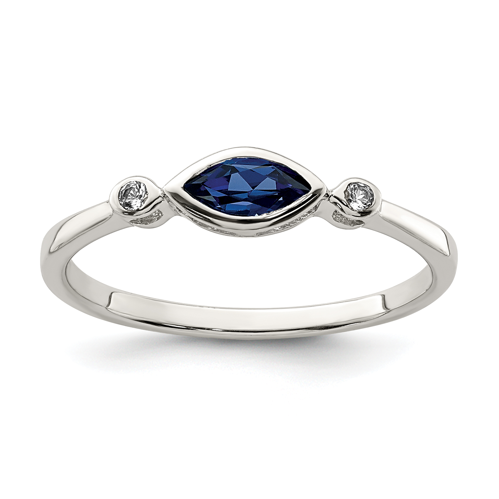 Sterling Silver Rhod-pltd Polished Created Sapphire/White Topaz Ring (QR7065SEP-8)