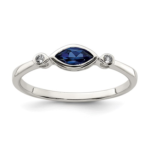 Sterling Silver Rhod-pltd Polished Created Sapphire White Topaz Ring