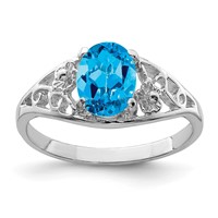 Sterling Silver Rhodium Blue Topaz Ring view 1