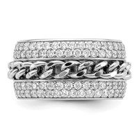 Sterling Silver Rhodium-plated CZ Spinning Chain Center Ring view 4