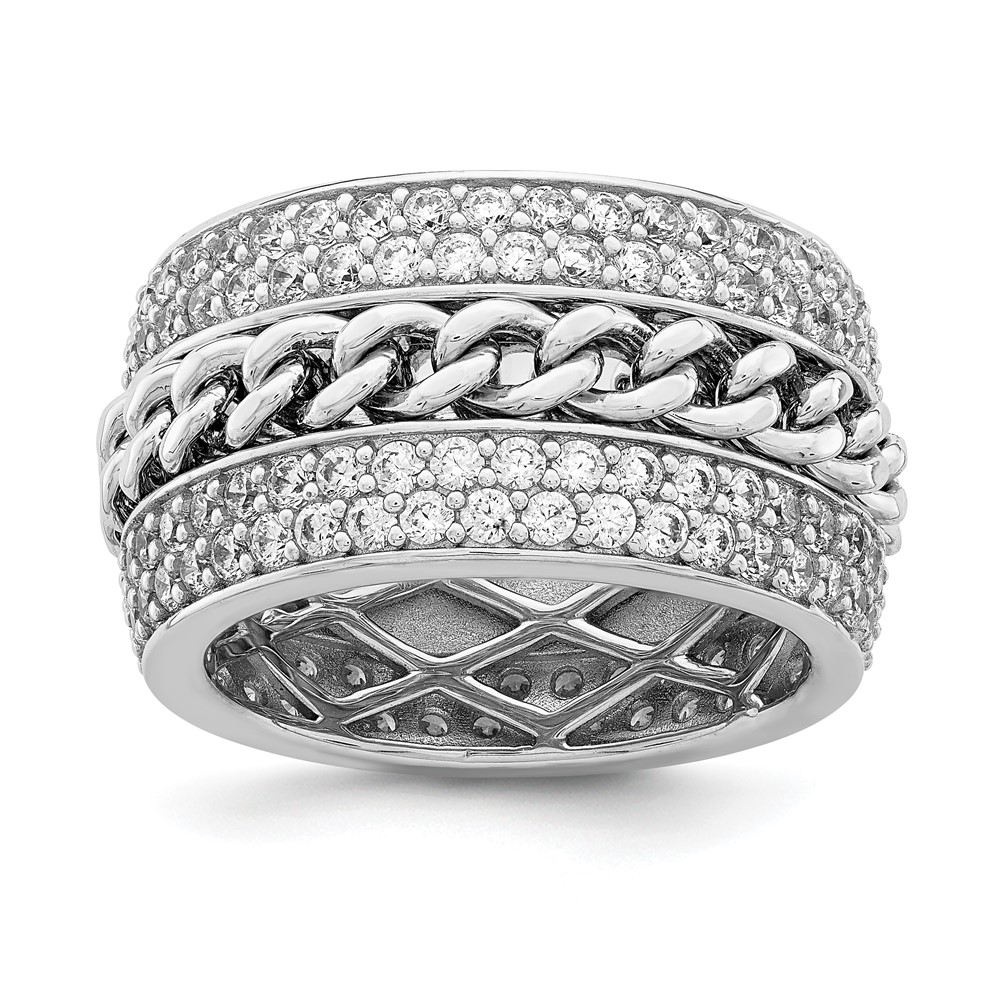 Sterling Silver Rhodium-plated CZ Spinning Chain Center Ring