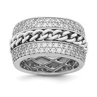 Sterling Silver Rhodium-plated CZ Spinning Chain Center Ring view 1