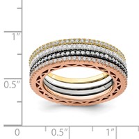 Sterling Silver & Rose, Gold, & Black-tone CZ 4 Band Set view 3
