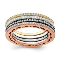 Sterling Silver & Rose, Gold, & Black-tone CZ 4 Band Set view 1
