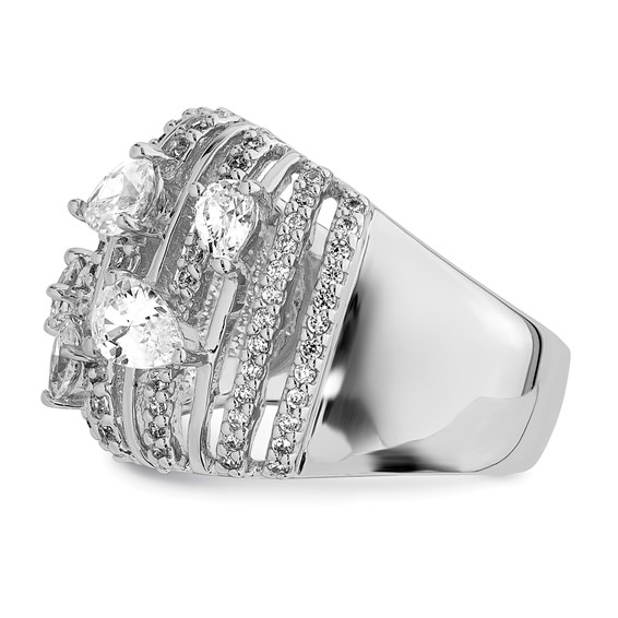 Sterling Silver Rhodium-plated Pear CZ Fancy Ring