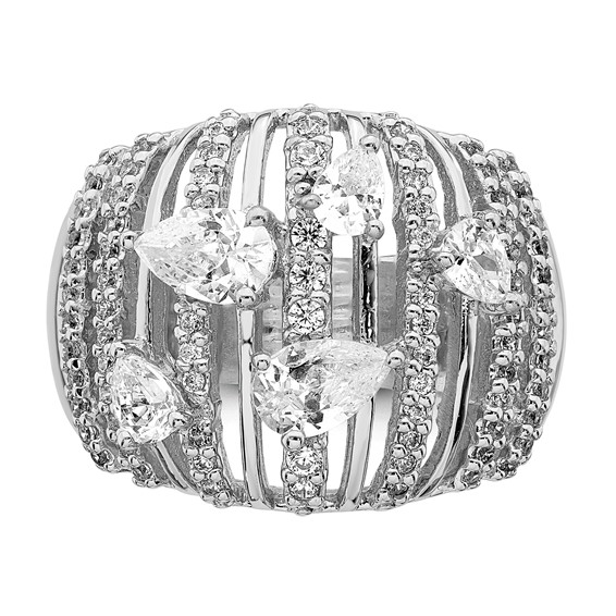 Sterling Silver Rhodium-plated Pear CZ Fancy Ring
