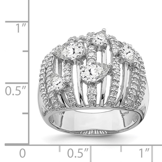 Sterling Silver Rhodium-plated Pear CZ Fancy Ring