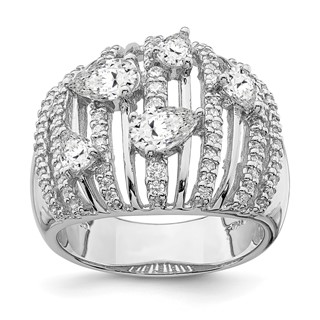 Sterling Silver Rhodium-plated Pear CZ Fancy Ring