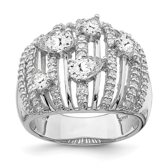 Sterling Silver Rhodium-plated Pear CZ Fancy Ring