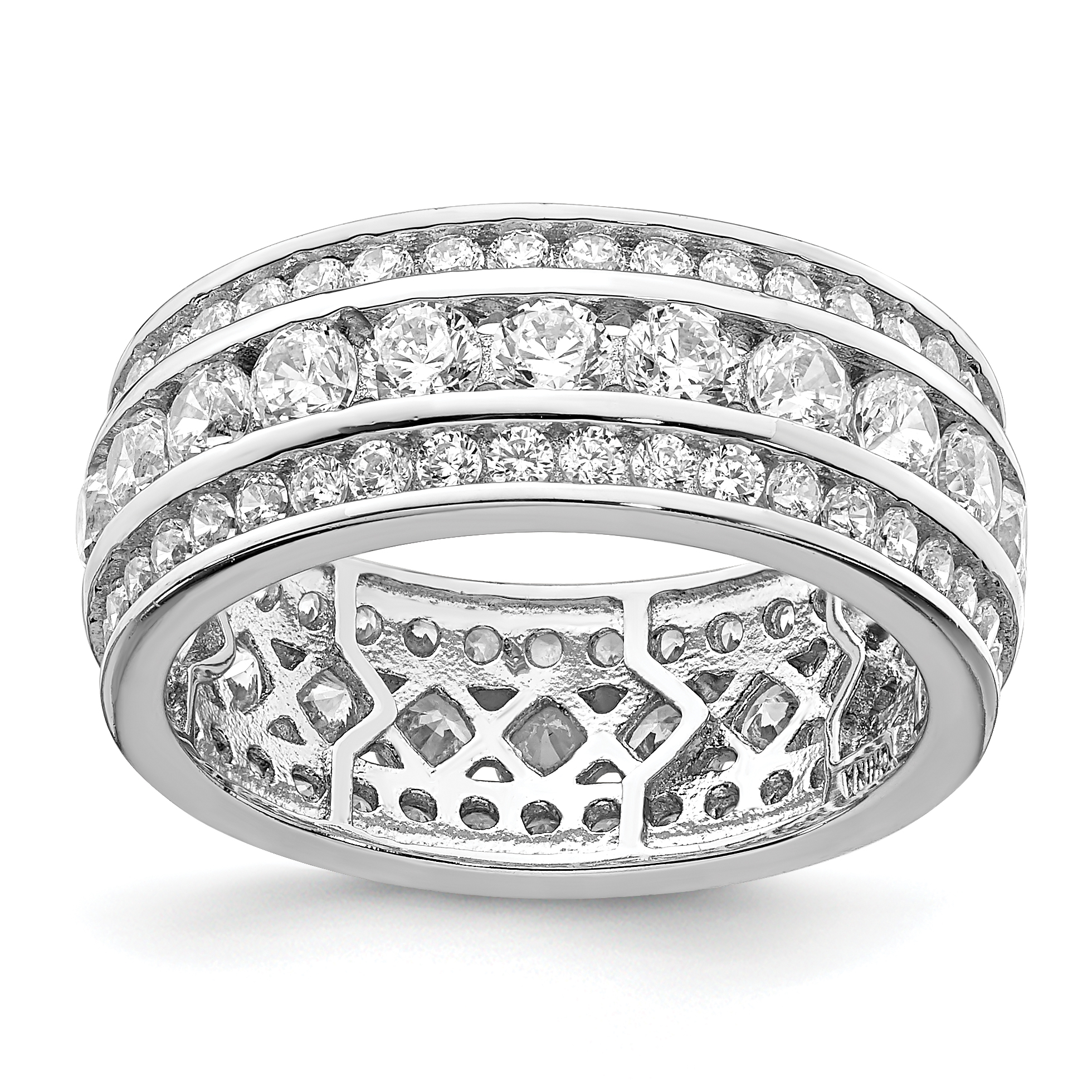 Sterling Silver Rhodium-plated CZ 3-row Eternity Ring (QR7108-6)