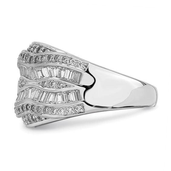 Sterling Silver Rhodium-plated Fancy CZ Baguette Ring