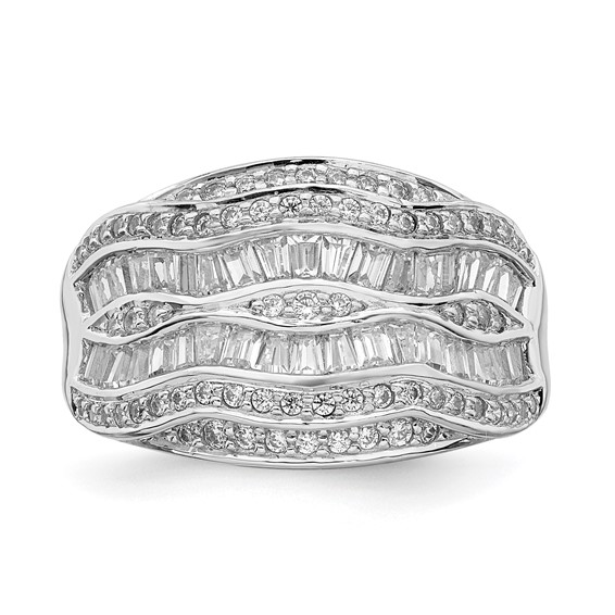 Sterling Silver Rhodium-plated Fancy CZ Baguette Ring