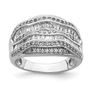 Sterling Silver Rhodium-plated Fancy CZ Baguette Ring