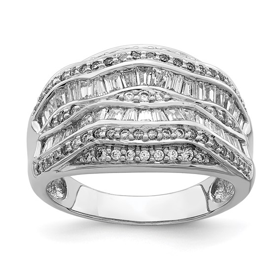 Sterling Silver Rhodium-plated Fancy CZ Baguette Ring