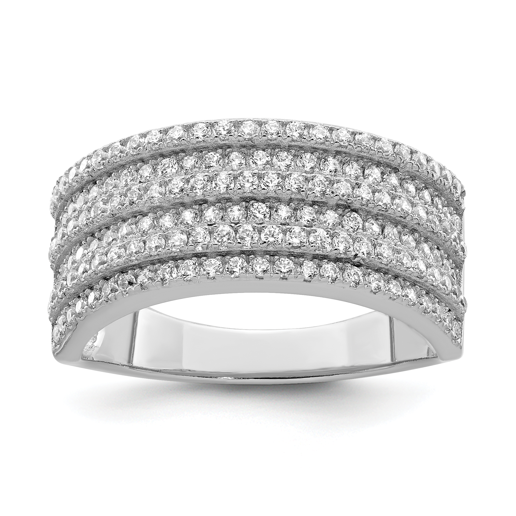 Sterling Silver Rhodium-plated CZ Wide Band Ring (QR7112-6)