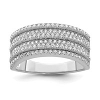 Sterling Silver Rhodium-plated CZ Wide Band Ring view 1