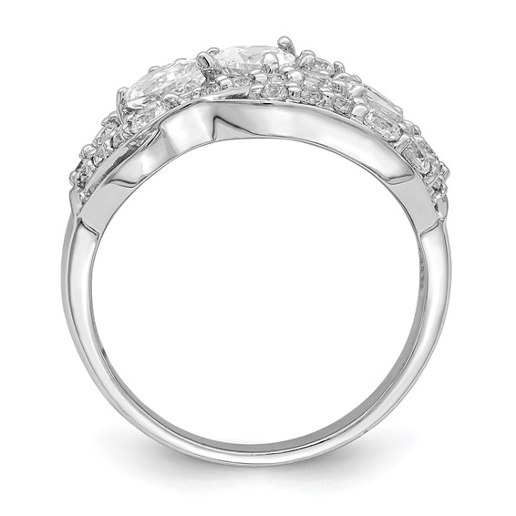 Sterling Silver Rhodium-plated Pear CZ Fancy Ring