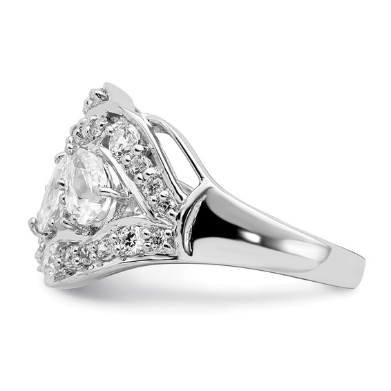 Sterling Silver Rhodium-plated Pear CZ Fancy Ring