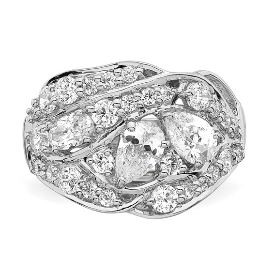 Sterling Silver Rhodium-plated Pear CZ Fancy Ring