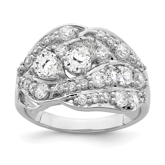 Sterling Silver Rhodium-plated Pear CZ Fancy Ring
