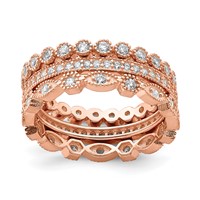 Sterling Silver Rose-tone CZ Set of 3 Eternity Rings view 1