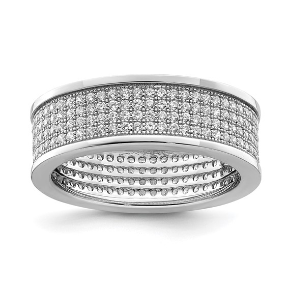 Sterling Silver Rhodium-plated Pave CZ Eternity Band