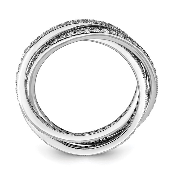 Sterling Silver Rhodium-plated Three 1.5mm Interlocking CZ Rings