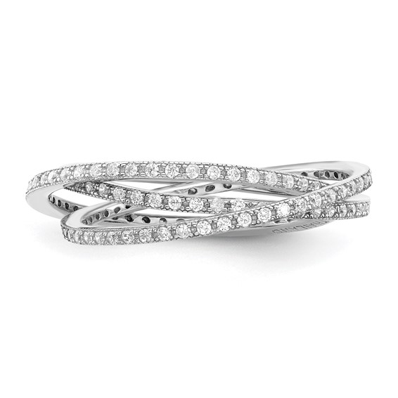Sterling Silver Rhodium-plated Three 1.5mm Interlocking CZ Rings