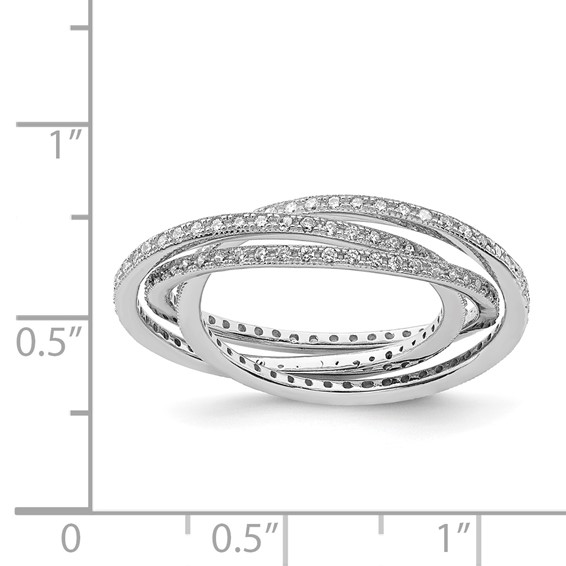 Sterling Silver Rhodium-plated Three 1.5mm Interlocking CZ Rings