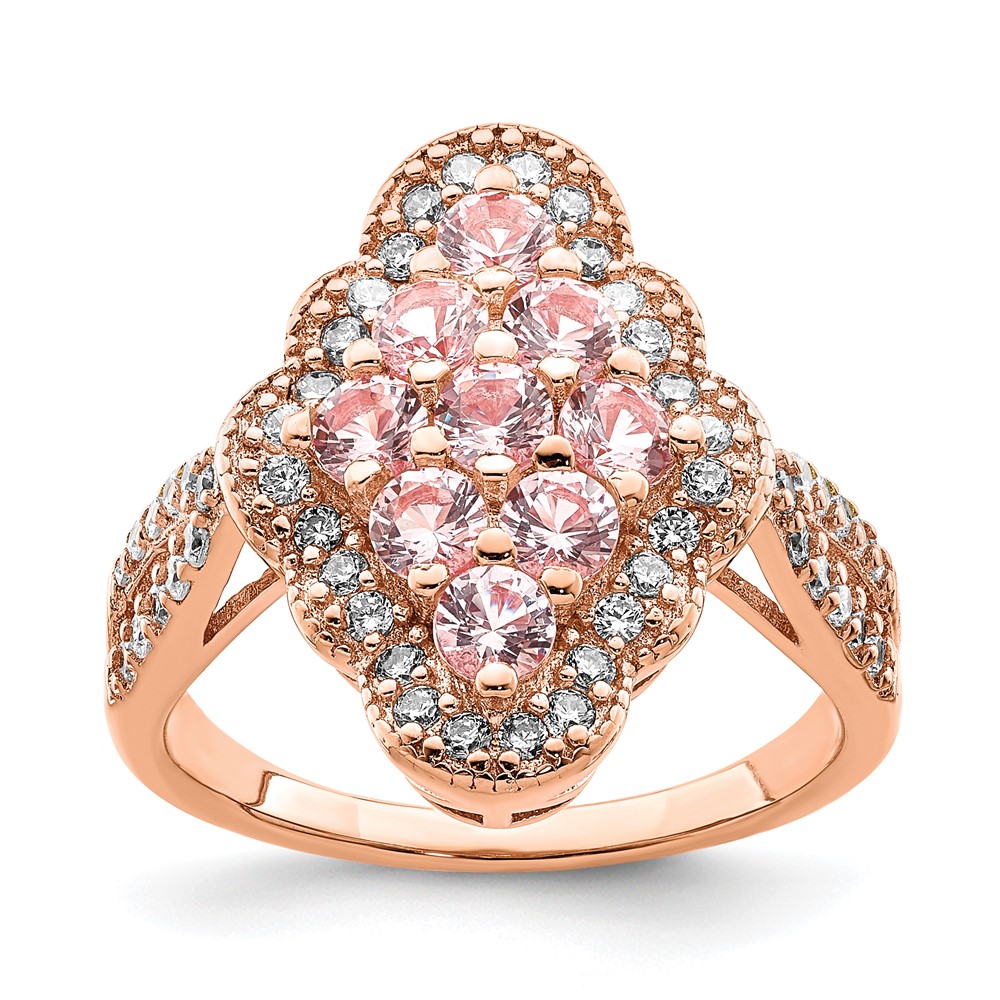 Sterling Silver Rose Gold-plated Imitation PinkSapphire CZ Ring