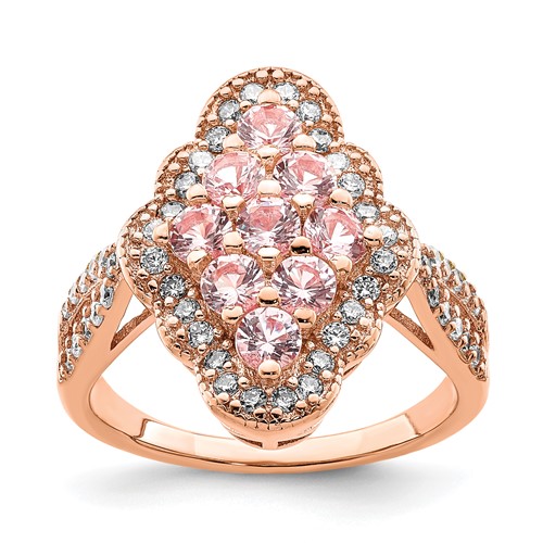 Sterling Silver Rose Gold-plated Imitation PinkSapphire CZ Ring