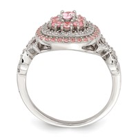 Sterling Silver Rose-plated Pink and White CZ Cushion Ring view 2