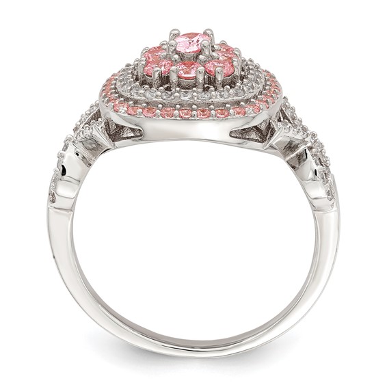 Sterling Silver Rose-plated Pink and White CZ Cushion Ring