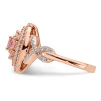 Sterling Silver Rose-plated Pink and White CZ Cushion Ring view 3