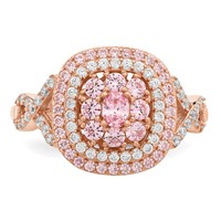 Sterling Silver Rose-plated Pink and White CZ Cushion Ring view 4