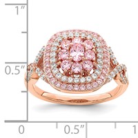Sterling Silver Rose-plated Pink and White CZ Cushion Ring view 5