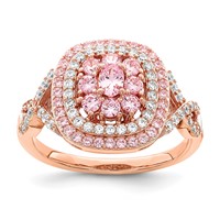 Sterling Silver Rose-plated Pink and White CZ Cushion Ring view 1