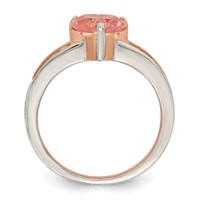 Sterling Silver Rose-plated Crystal Heart and White CZ Baguette Ring view 2