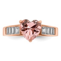 Sterling Silver Rose-plated Crystal Heart and White CZ Baguette Ring view 4