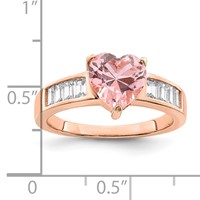 Sterling Silver Rose-plated Crystal Heart and White CZ Baguette Ring view 5