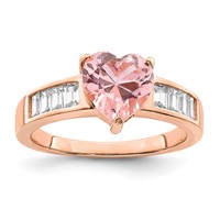 Sterling Silver Rose-plated Crystal Heart and White CZ Baguette Ring view 1
