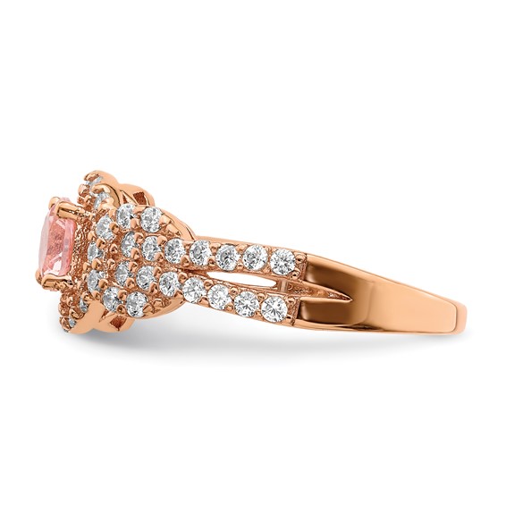 Sterling Silver Rose Gold-plated Imitation PinkSapphire/CZ Ring