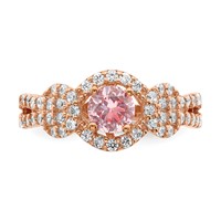 Sterling Silver Rose Gold-plated Imitation PinkSapphire CZ Ring view 4