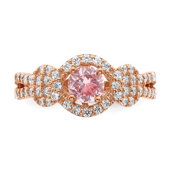 Sterling Silver Rose Gold-plated Imitation PinkSapphire/CZ Ring