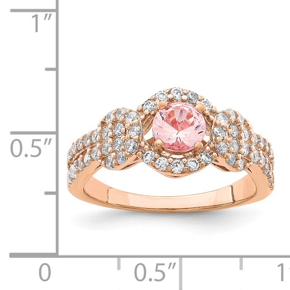 Sterling Silver Rose Gold-plated Imitation PinkSapphire/CZ Ring