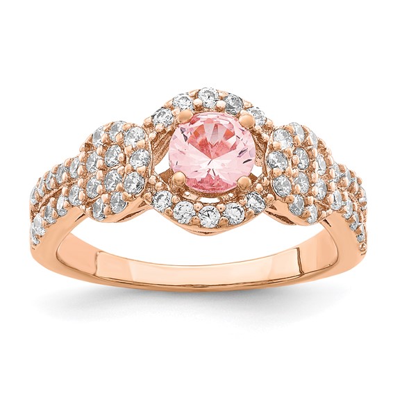 Sterling Silver Rose Gold-plated Imitation PinkSapphire/CZ Ring